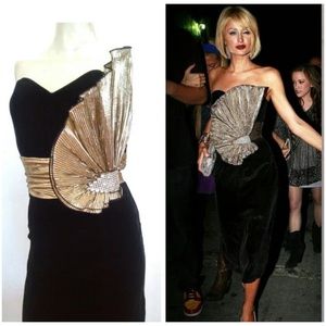 Paris Hilton dress inspired gold fan 1990's Vintage Gold Fan Dress